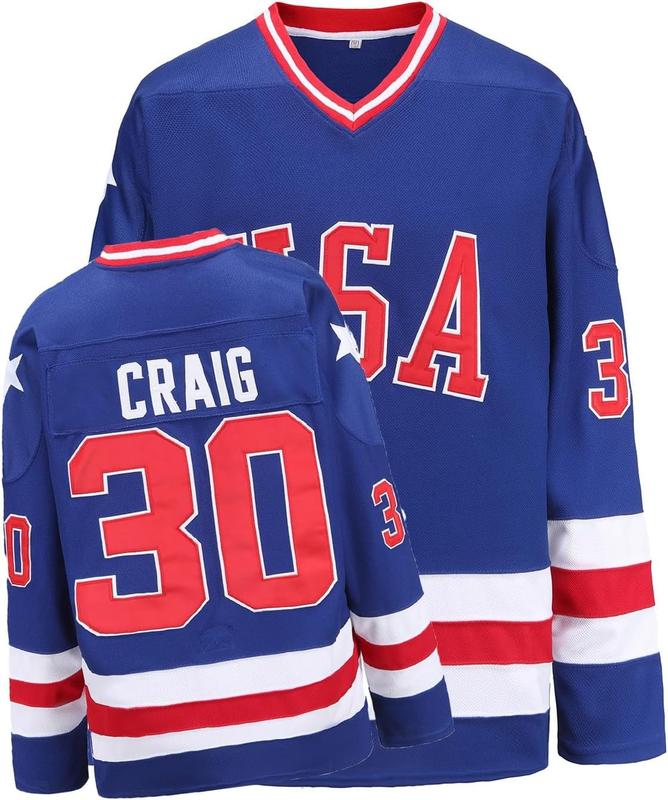 Miracle movie hockey jersey, stitched letters and numbers; blue;  breathable polyester mesh; long sleeves