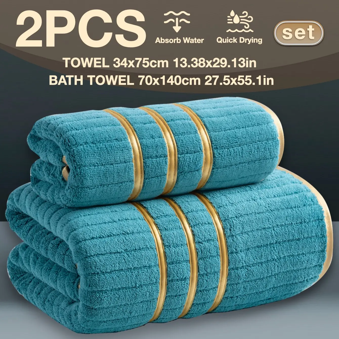 Luxury Minimalist Gold Embroidered Towel Set, Thick High-Density Microfiber, Soft Absorbent Quick Dry, Hotel Quality Spa Essentials