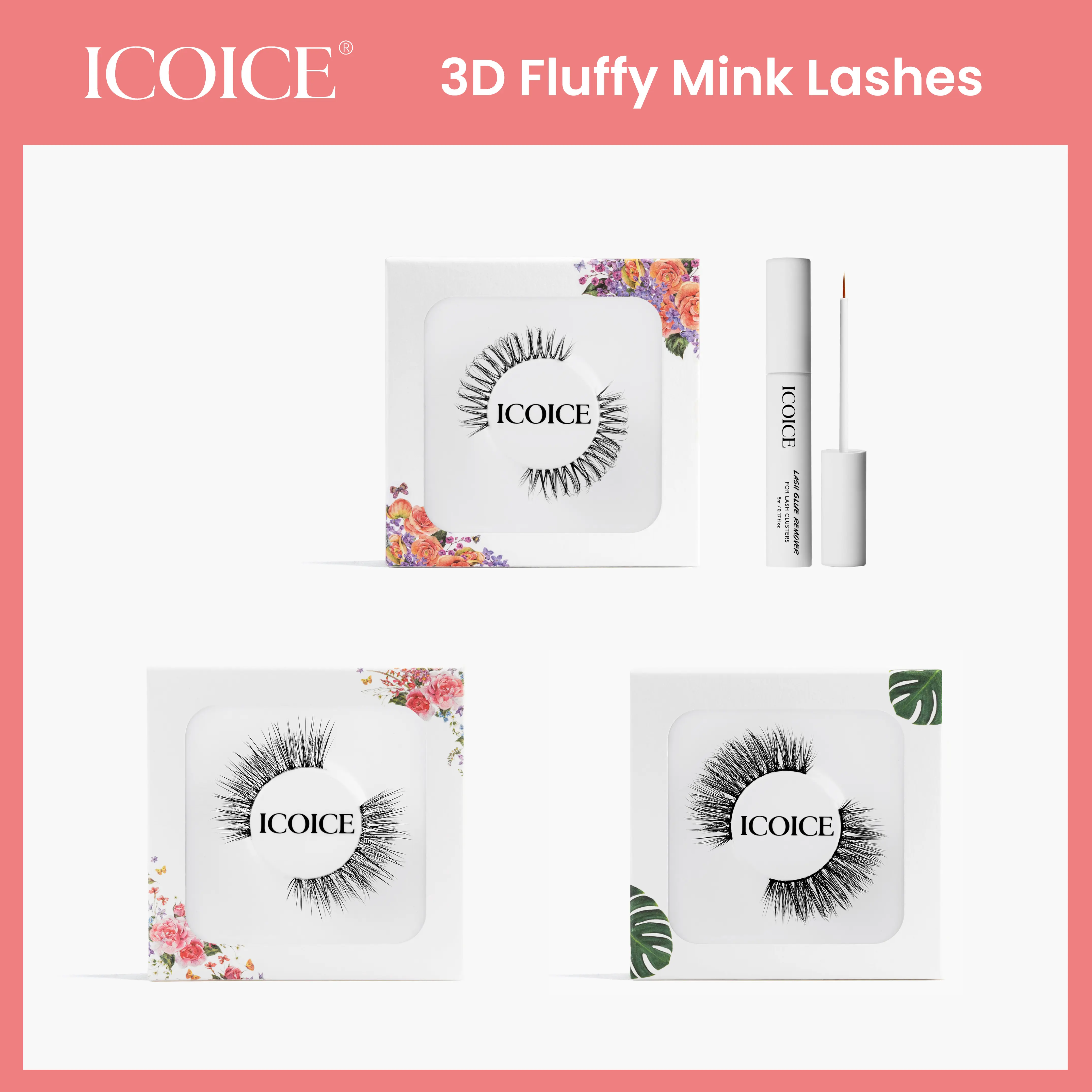 ICOICE 3 Pair Premium 3D Faux Mink False Lashes