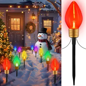 10 Lights  C9 Pathway Christmas Lights Outdoor, 11Ft 2 Pack 5 LED Giant Bulbs, Large Outdoor Christmas Decor for Holiday Lawn Yard Garden, Big Light Decorations, Multicolor