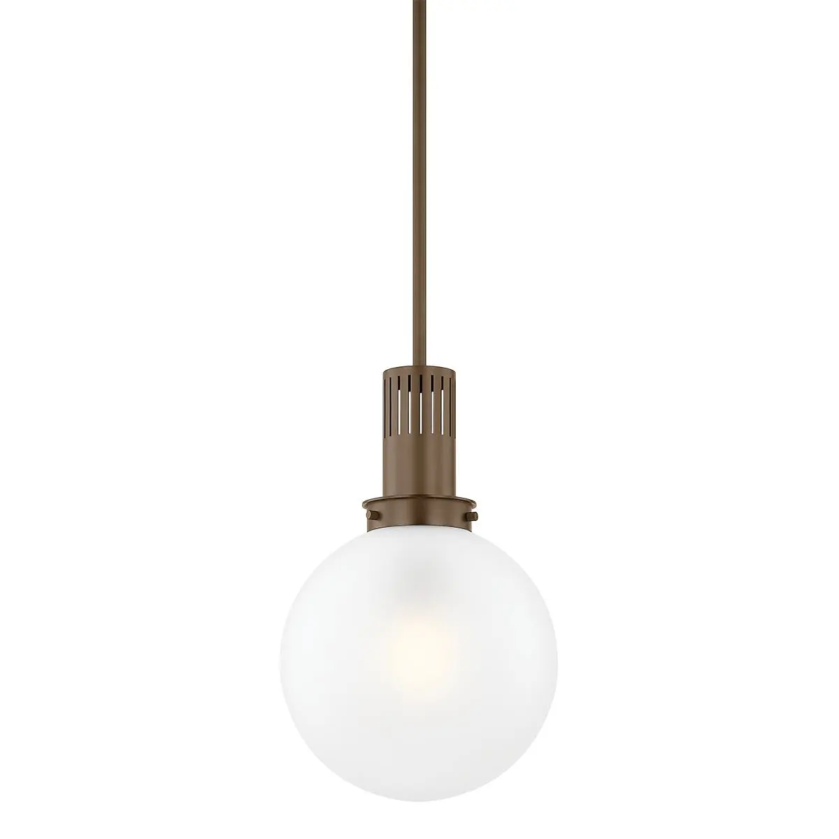 Tobias Pendant Light – Oversized Etched Glass Globe with Industrial Chimney in Patina Brass or Bronze