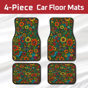 4Pcs Vintage Floral Pattern Car Floor Mats, Boho Botanical Automotive Liners, Non-Slip Durable, Fits Most Trucks, Sedans, SUVs, Timeless Colorful Car Decor, Ideal Gift for Car Owners & Christmas