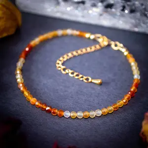 Natural Energy Crystal Carnelian Tiny 3mm Beads Red Crystal Healing Charka Crystal Gold-Plated Chain Minimalist Bracelet Gift for Her