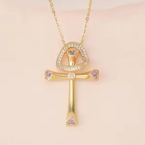 MEIITRUE 18K Gold Plated Cross Pendant Necklace for Women, Fade-Resistant Zirconia Heart & Cross Pendant Necklace, Fashion Jewelry Gifts