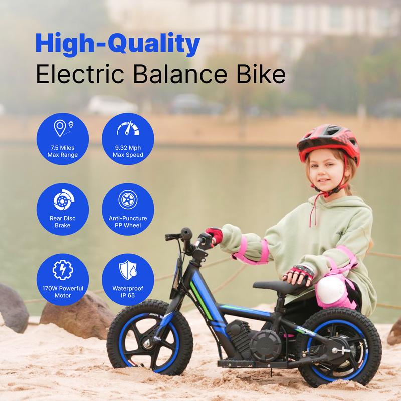 Electric Motorcycle for Kids, 24V 170W Lightweight Electric Dirt Bike, 2 Speed Max Up to 10MPH with Hand-Operated Dual Brakes, Electric Ride On Motorbike for Ages 3-6, Birthday Christmas Gift for Children girls Boys