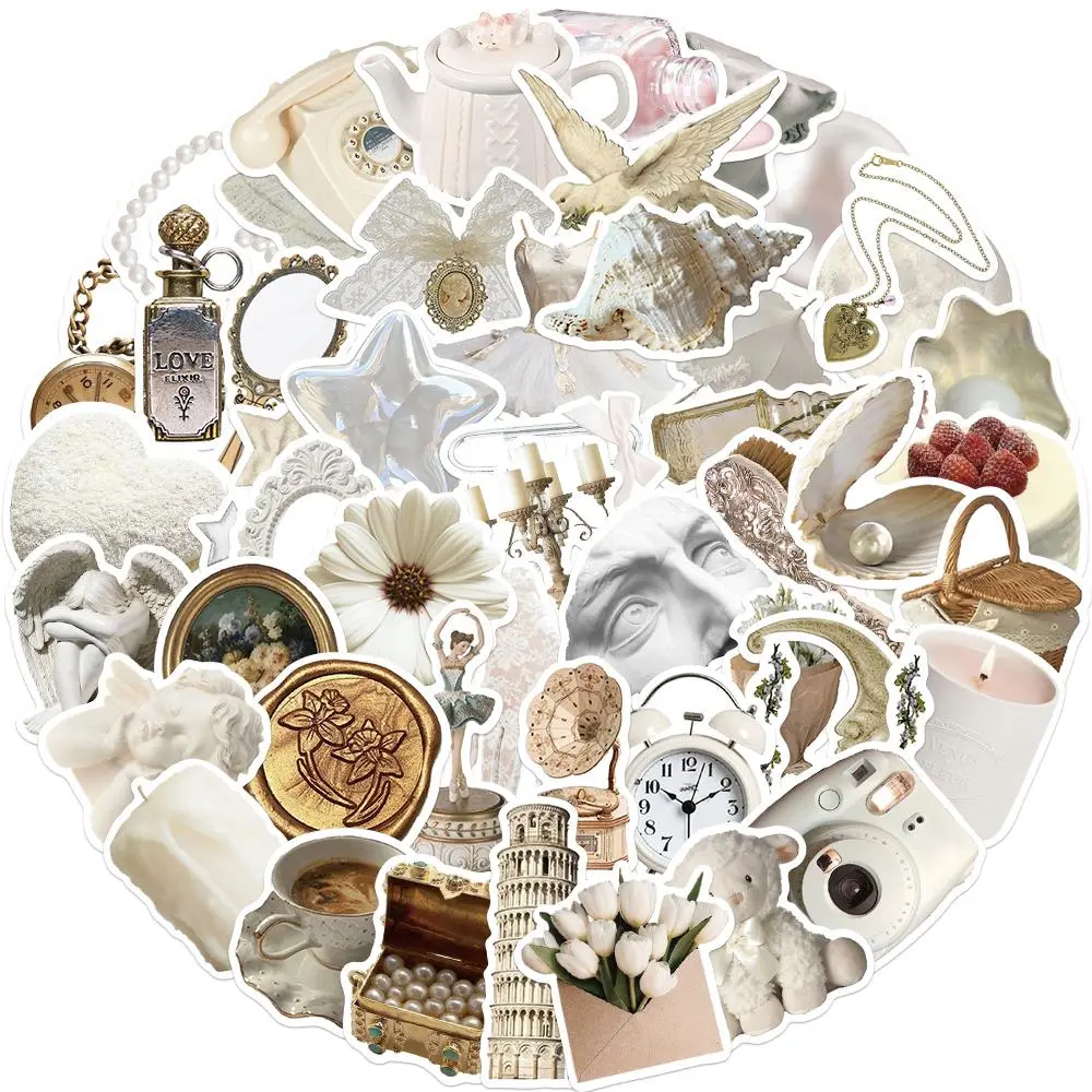 White Series Romantic Sticker, 50pcs/set Ins Style Sticker, Decorative Sticker for Cellphone Case, Laptop, Guitar, Bag, Water Cup, Scrapbook, Accessories