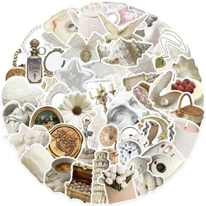 White Series Romantic Sticker, 50pcs/set Ins Style Sticker, Decorative Sticker for Phone Case, Laptop, Guitar, Bag, Water Cup, Scrapbook