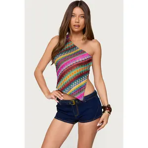 Ruelle Embroidered Asymmetric Knit Top