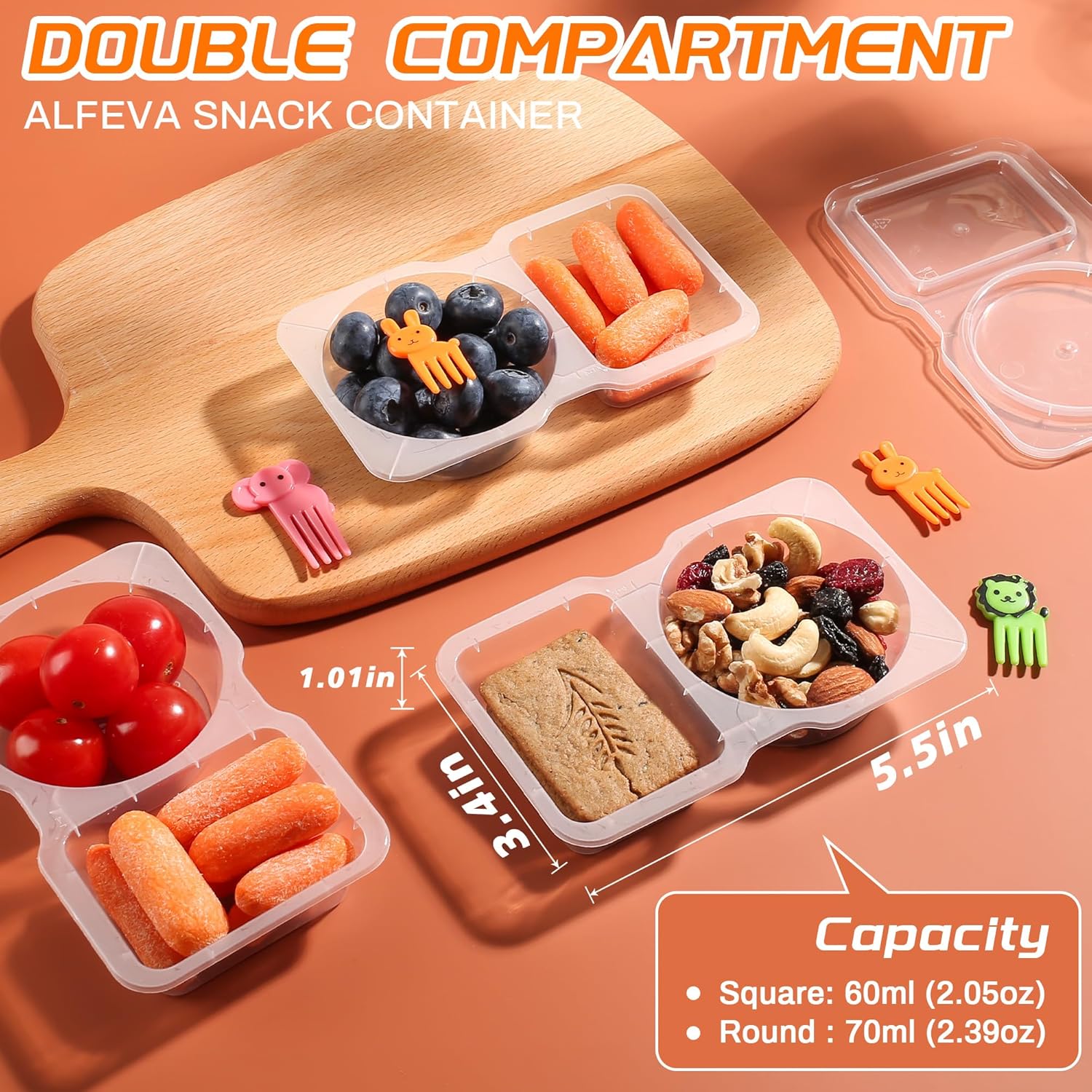 20/40 Sets Double Compartment Condiment Container With Lids, Reusable Snack Container for Sauces and Snacks, Disposable Snack Containers, Ideal for On-the-Go Meals and Parties