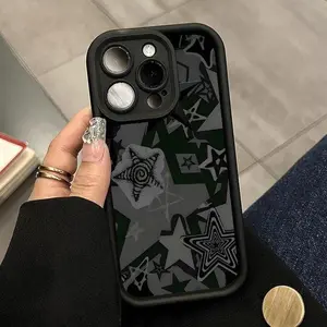 Black Star Pattern Case for iPhone 17 Pro Max 16 Plus 15 14 13 12 11 Air E Shockproof Drop Protection Rugged Durable Silicone Cover Gifts for women men girls boys.QXB349 Cellphone Protective Smartphone Screen Protector