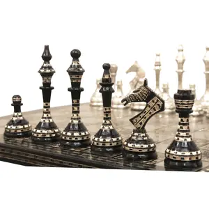 Soviet Inspired Brass Metal Luxury Chess Pieces & Board Set- 14" - Unique Art