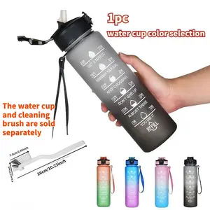 32oz/1000ML Sport Water Bottle with Time Marker, Portable Cleaning Brush, Large Capacity, Leak-Proof, Durable Flip Lid, Ideal for Cycling, Running, Fitness, Reusable Water Bottle, Sports drinking bottle