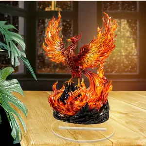 Phoenix Mythical Decor - 4.7"x6.7" Acrylic Firebird, Rustic Base, Ideal for Fantasy Room & Office Wall, Gift for Men, Women, Best Friends & Coworkers