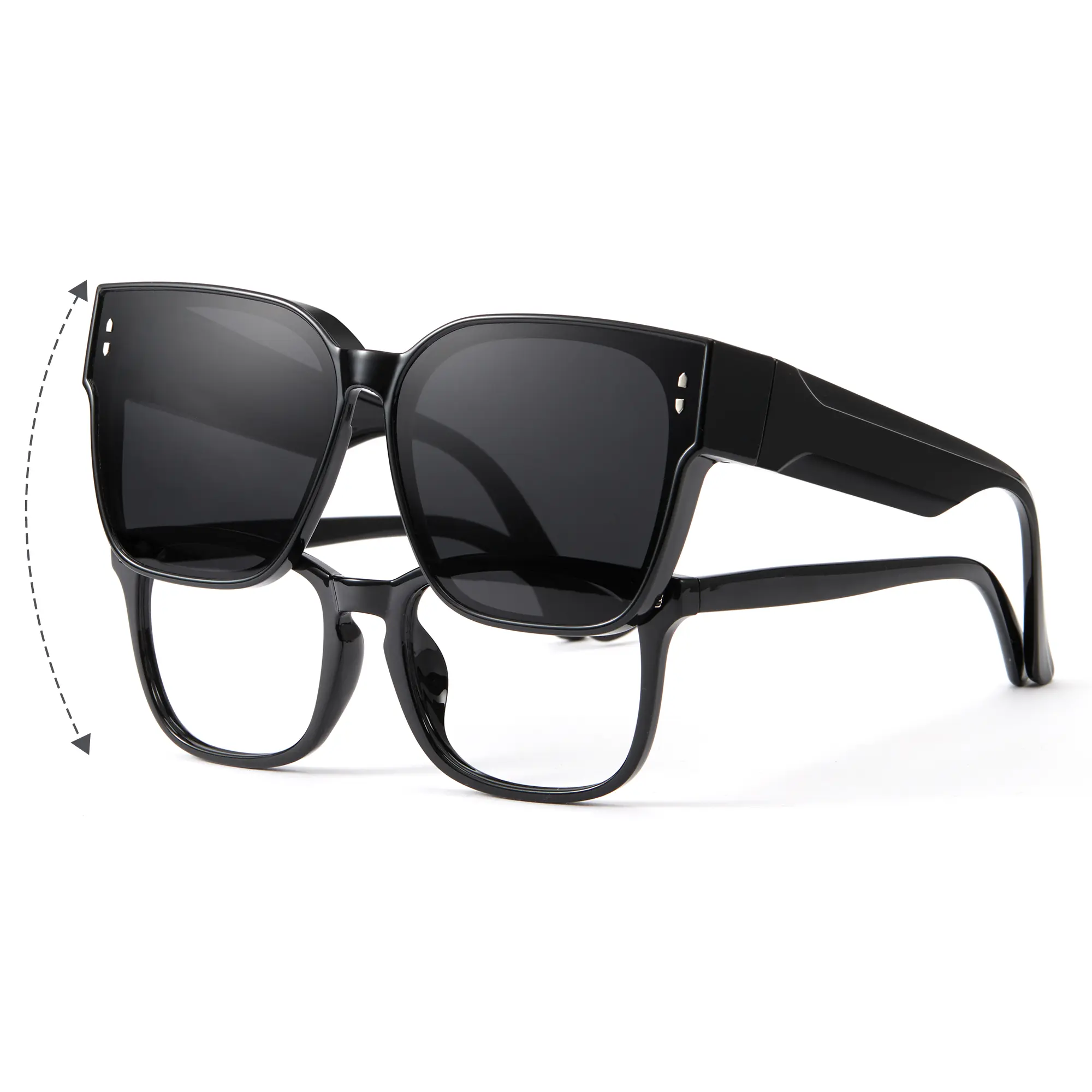 Cyxus Unisex Large Clip-On Sunglasses for Prescription Glasses - Full Rim TR90 Frame, Polarized TAC Lenses, Glasses-Shades Combination, Outdoor/Everyday Use, High Quality Sunglasses