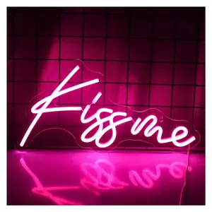 Sign Illuminated Kiss Me Neon Sign USB Powered Dimmable Pink Letter Lights, For Bedroom Shop Wall Decoration 22cm×40cm