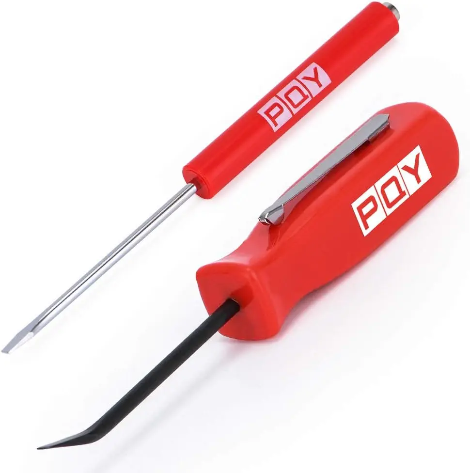 Pocket Magnetic Screwdriver Slotted Head With Magnet Top + Mini Pry Bar Set Red