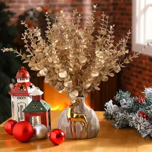 10 classic gold eucalyptus artificial twigs-plastic garlands for home and event decoration-multi-purpose simulated leaves for DIY centre decorations, Wedding Centerpieces, gardens, weddings-christmas, Halloween, Easter, hanukkah, Thanksgiving decoration