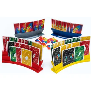 Card Holders for Playing Cards - 4 Pack Playing Card Holder for Kids and Adults, Stackable Storage Game Card Tray for Arthritis Patients with a Travel Pouch (4 Colors)