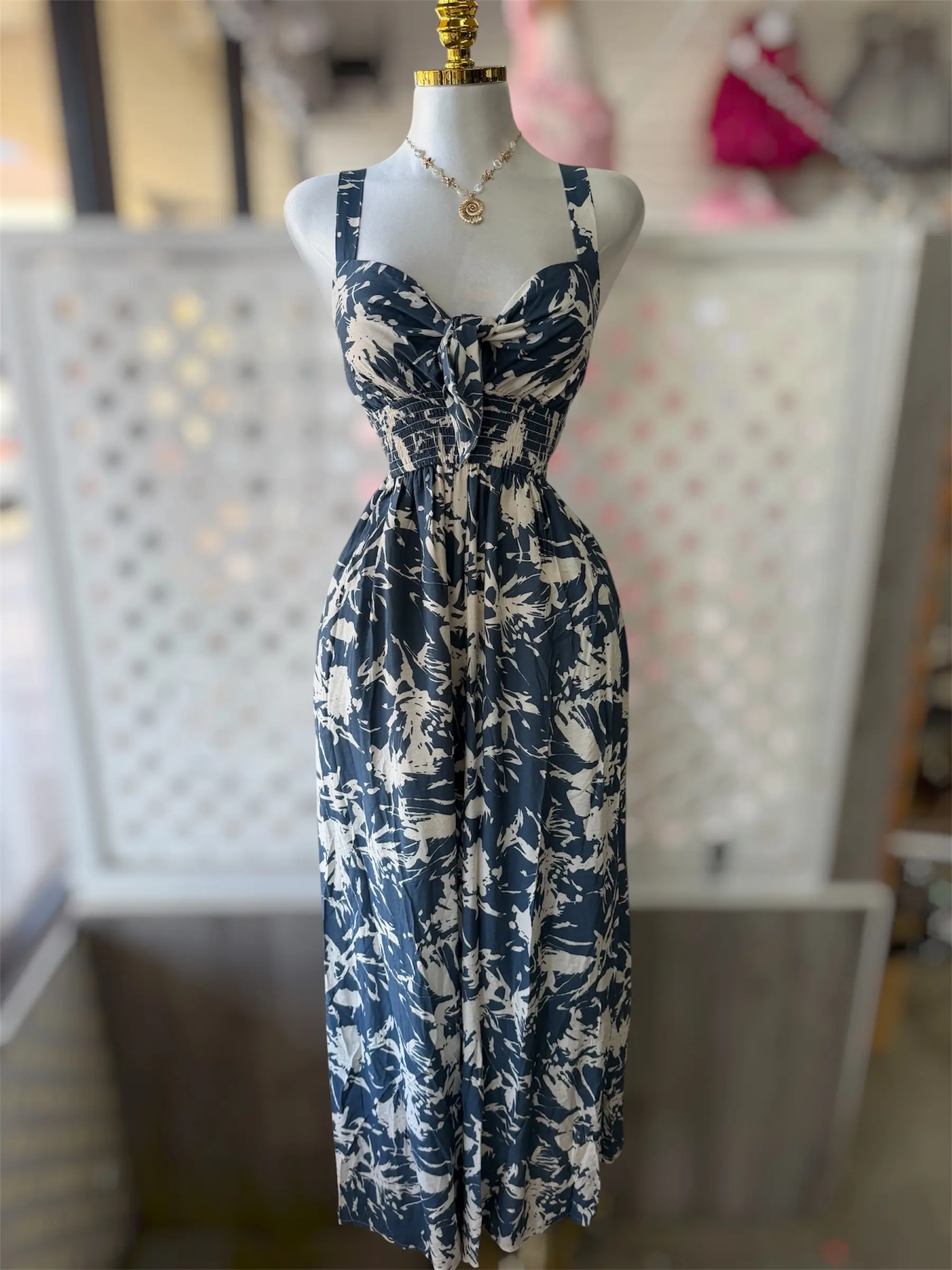 Marina Wide Leg Jumpsuit with Front Knot Tie