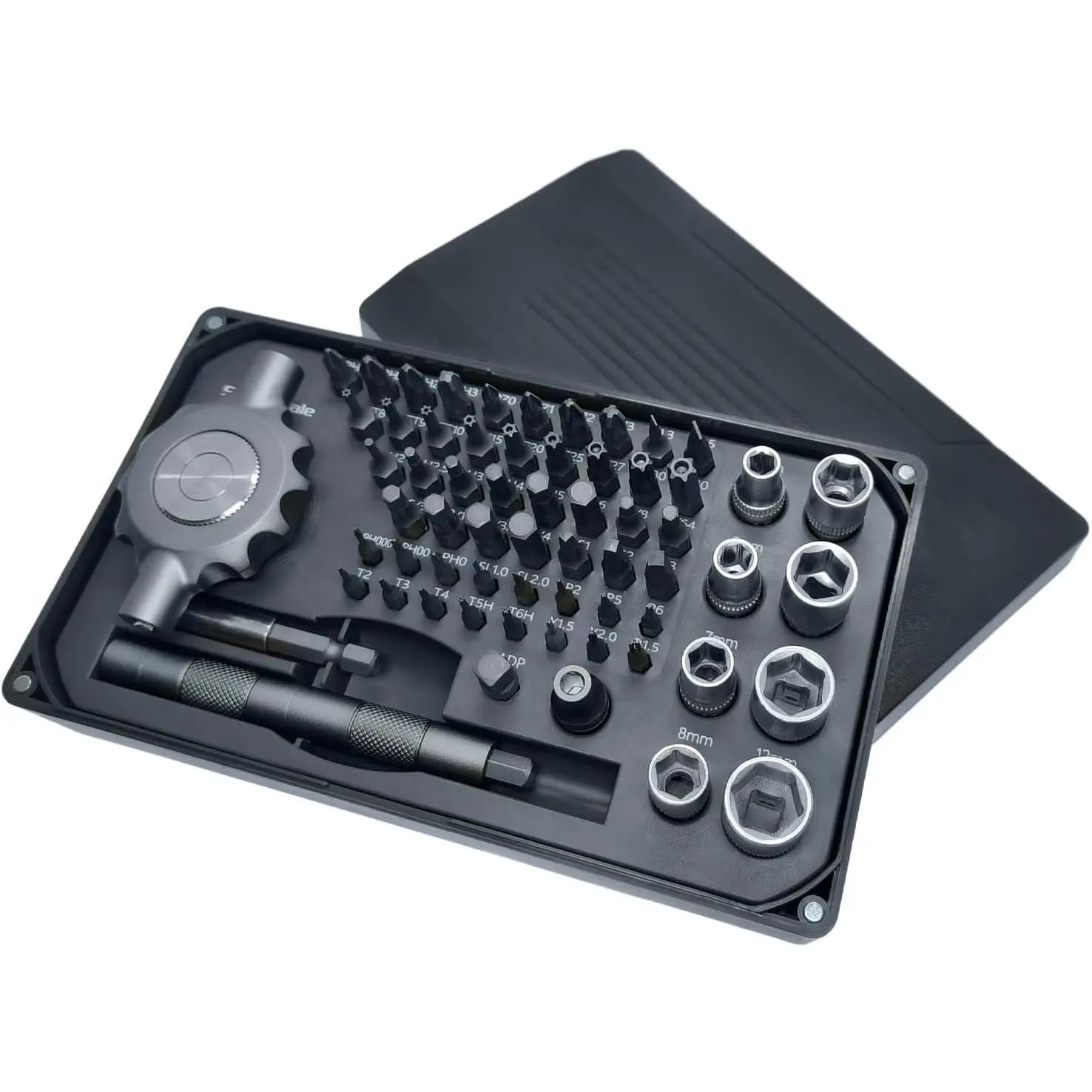 64 in 1 Gearless Ratchet  Bit Set, Ultra Smooth Operation, Flat Handle for Tight Spots and High Torque,  Assembly, 58 count 1/4 inch and 4mm S2 Steel Bits for Versatile Use