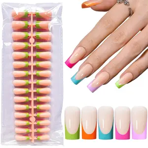 150Pcs Glossy French-Style Nail Tips Set-5 Sheets 15 Size French Long Press on Gel Nail Tips Kit, Blue/Green/Pink/Orange/Red, Multicolor Options, Suitable for Daily Wear and Professional DIY Use