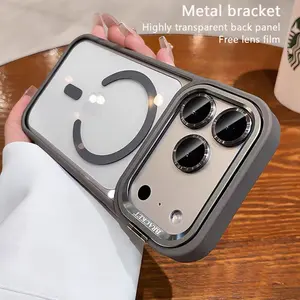 Newly Upgraded iPhone 17 Pro Max / Pro Case, Premium Magnetic Protective Case with Ergonomic Hand Feel, New Magnetic Icon Process Anti-Wear, Hidden Foldable Metal Frame Stand, Camera Lens Protector, Shockproof Anti-Slip, MagSafe, Phone-Necessity