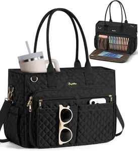 Teacher Tote Bag for Women,15.6 inchLaptop Work Tote Bags Nurse Bible with LargeCup Holder&Insulated Pocket, Waterproof QuiltedUtility,Multiple Pockets,Shoulder CrossbodyOrganiser for Teacher's Day,Nurse'sDaWDaily,Travel,School College
