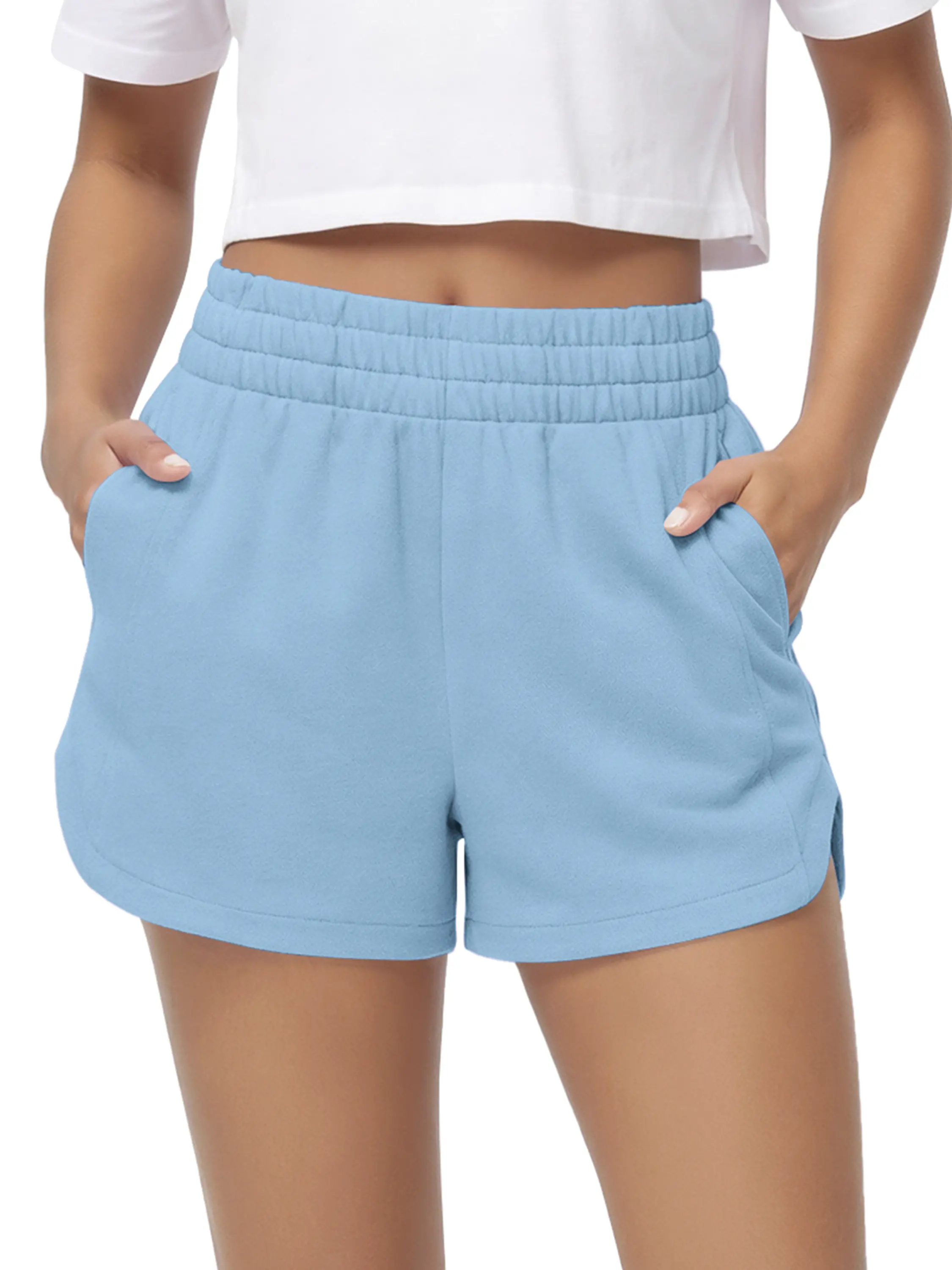 ODODOS Women's Sweat Shorts Cotton French Terry Curved Hem Workout Casual Relaxed Lounge Shorts with Pockets Fabric Womenswear
