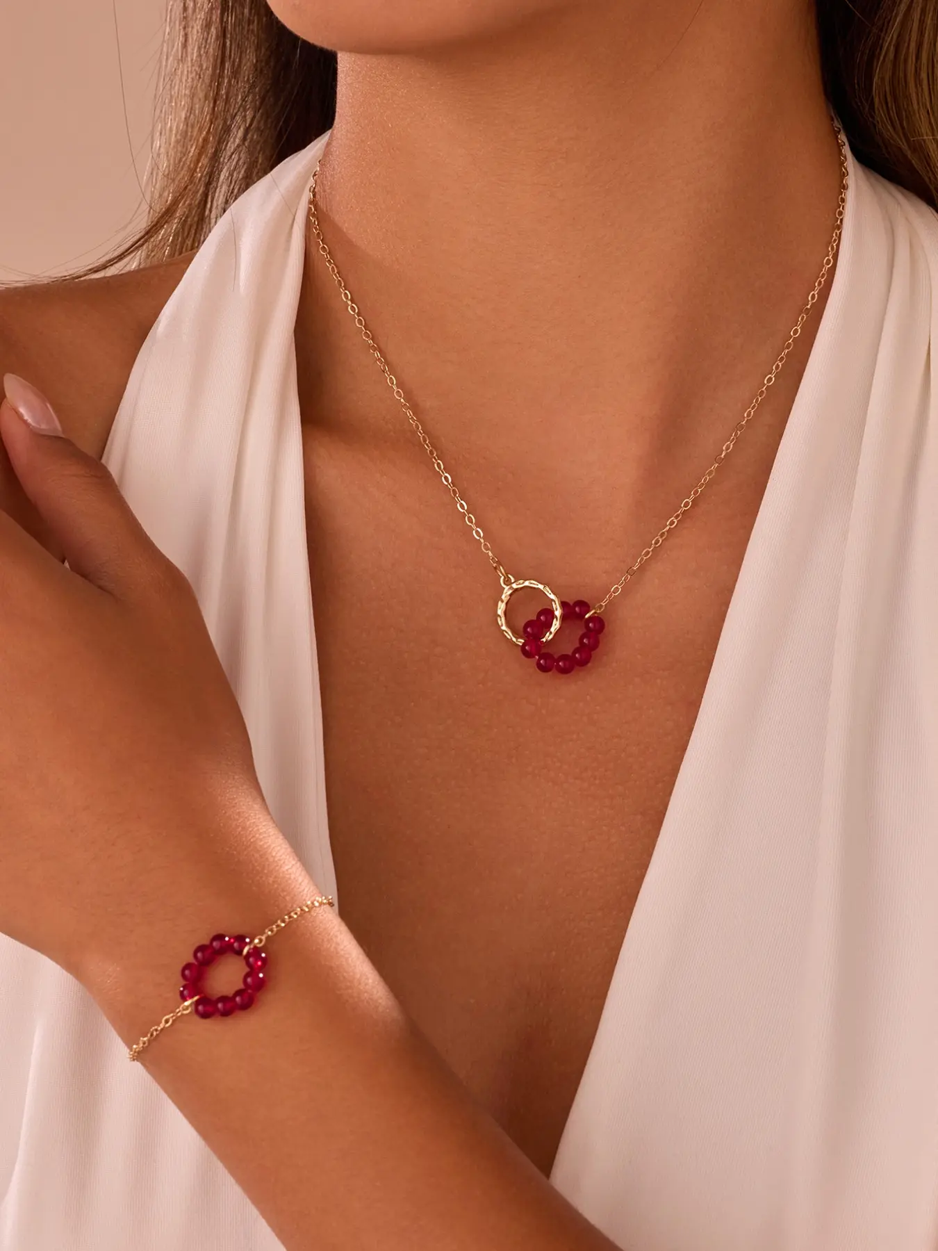 Elegant Beaded Circle Jewelry Set (necklace + Bracelet), Adjustable Chain, Women's Fashion Accessory for Evening Events