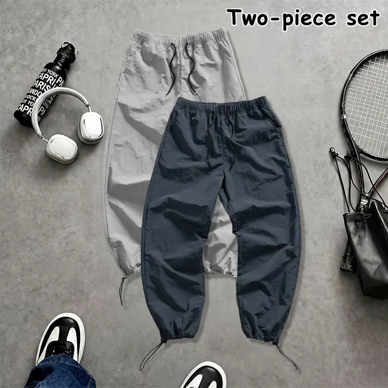2-piece summer travel casual pants set, lightweight joggers with elastic drawstring cuffs, comfortable bottoms for vacations and outdoor activities