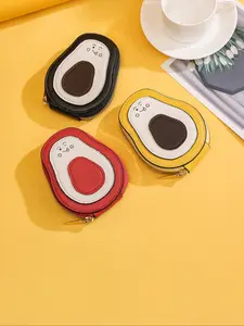 Cute Avocado Shaped Card Holder, Creamy Leather Material, Multiple Card Slots, Clear Storage for Cards & Cash, Daily Use, Credit Card Organizer, Card Organizer Protector, Casual Card Holder