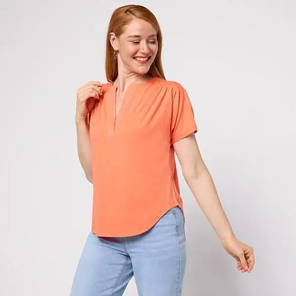 DG2 by Diane Gilman Jersey Knit Dolman-Sleeve Shirred Top