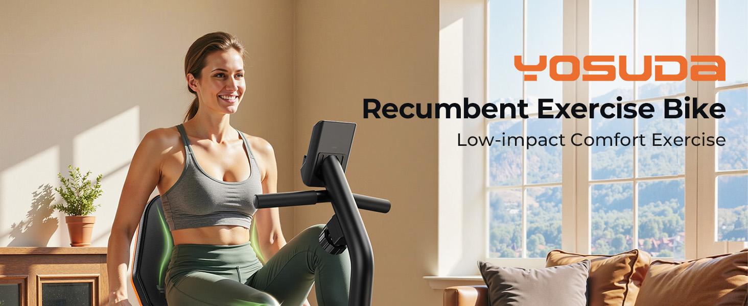 YOSUDA Recumbent Exercise Bike for Home，Magnetic Staionary Bike for Seniors/Adults with Adjustable Seat, 350LB Capacity, 16-level Resistance, LCD Monitor & Pulse Sensors