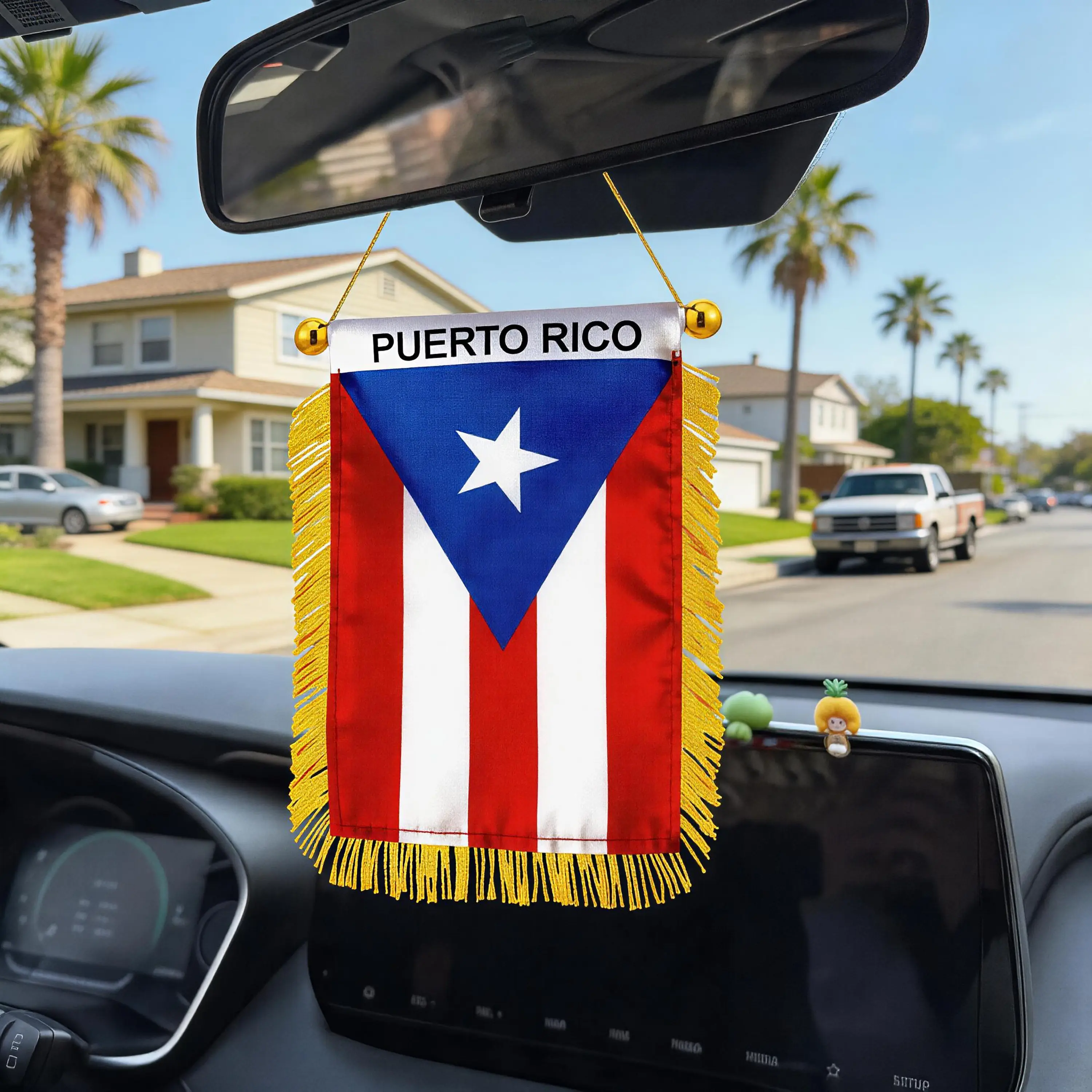 4x6 Inch Satin Puerto Rico Mini Flag with Suction Cup, Double Sided Fringe Boricua Banner for Car Rearview Mirror, Window - Sublimation Printing, Built to Last for Boricuas, Cultural Pride Gifts