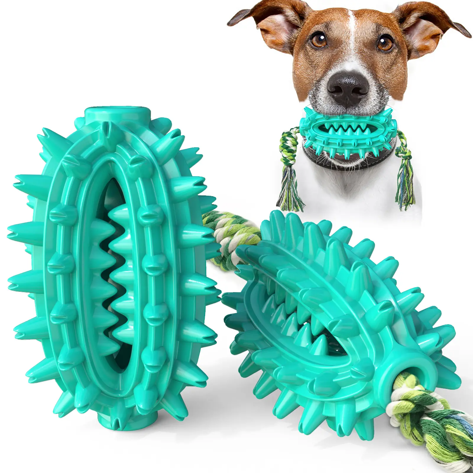 Dog Toothbrush Squeaky Chew Toy - TPR Plastic Bone-Shaped Stick for Teeth Cleaning, Teething, Universal Fit Dental Oral Care for Small to Large Dogs