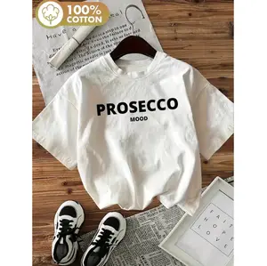 [PROSECCO MOOD Tee] Casual PROSECCO MOOD T-Shirt - 100% Knit Fabric, Crew Neck Short Sleeve Top, All-Season Regular Length Tee