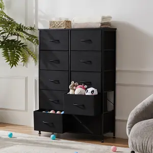 Sweet Furniture S - Tall Fabric Storage Tower Dresser with 10 Drawers and Wood Top for Bedroom