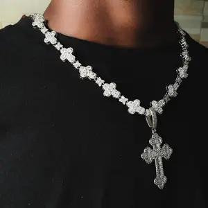 Iced Out Cross Pendant Necklace Stainless Steel Star Link Chain Praying Hands Charm Hip Hop Jewelry Fashion Gift Party Wedding Anniversary Valentines Day Men Women Unisex Trendy Luxury Style