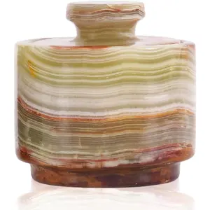 Marble Salt Cellar with Lid 3" Green Onyx Stone Salt Holder for Counter & Stone Salt Container, Salt Dish, Salt Box &  Jar