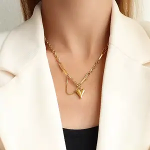 Elegant Gold Heart Pendant Necklace with Chain , valentine's day gift for her, Women's Fashion Jewelry