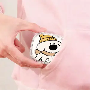 White Puppy with Yellow Hat Brown Scarf Printed Braces Box, High-Value Transparent Denture Box, Student Portable Orthodontic Retainer Storage Case, Waterproof Scratch-Resistant Dental Appliance Storage Container