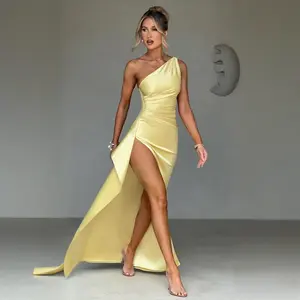 Women's Sexy One Shoulder High Split Cocktail Wedding Party Maxi Dress