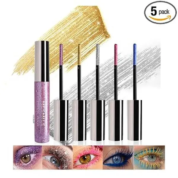 Colorful Mascara for Eyelashes Set, Pearly Glitter Waterproof No Smudge Colored Mascara, Charming Voluminous Mascara, Halloween Christmas Eyes Makeup