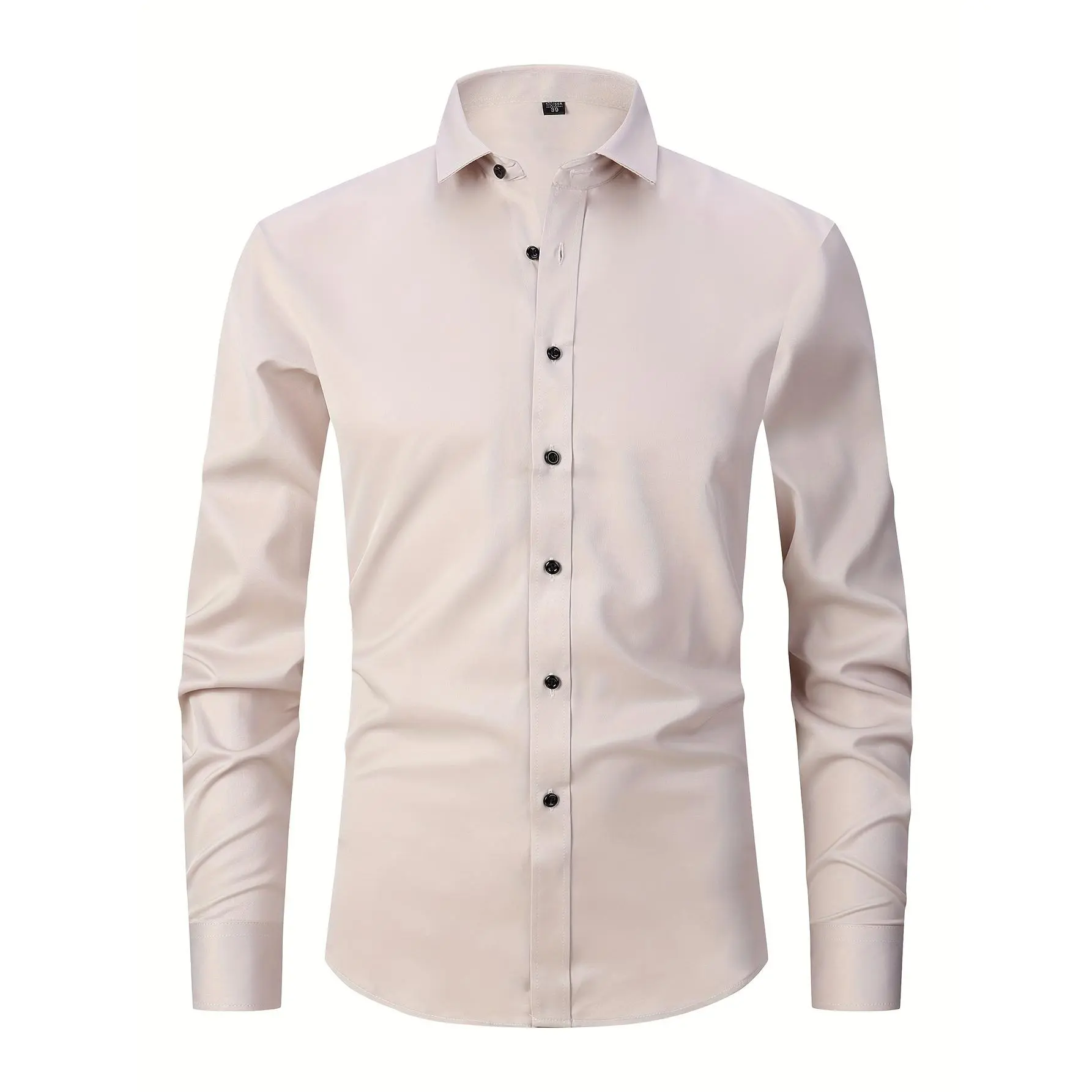 Menswear Plain Long-Sleeve Slim Fit Men's Button-Up Dress Shirt - Mature Style for Business Occasions, Ideal Gift for Elegant-Taste Men, Longsleeves