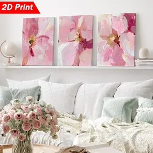 3pcs Modern Peony Floral Art Canvas Paintings, Abstract Flower Wall Decor, Living Room, Bedroom, Home Office, Hanging Ready, 2D Design