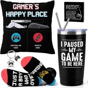 Gamer Gifts Sets for Boys, Birthday Christmas Cool Gaming Gift, Gaming Throw Blanket Tumblers Funny Pillow Covers Socks Keychain and Gifts Box for Easter Basket Graduation Men Girl Teen Gamer Lover