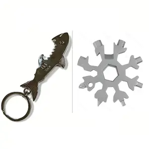 2-Piece Multifunctional Stainless Steel Mini Screwdriver Set, Key Chain Bottle Opener, Star Screwdriver, 18-In-1 Mini Wrench, Outdoor Tools