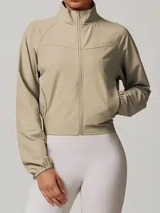 Women's Quick-Dry Stand Collar Yoga Jacket Thin Windproof Outdoor Running Fitness Long Sleeve Sports Coat
