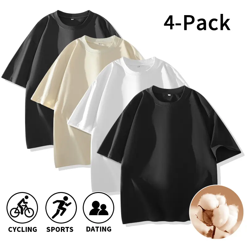 Men's Oversized T-Shirts, 4-Pack 100% Cotton Solid Color Crew Neck Basics, Machine Washable Short Sleeve Loose Fit Tops, Breathable T-Shirts, Dark Gray Men's Short-Sleeve T-Shirts