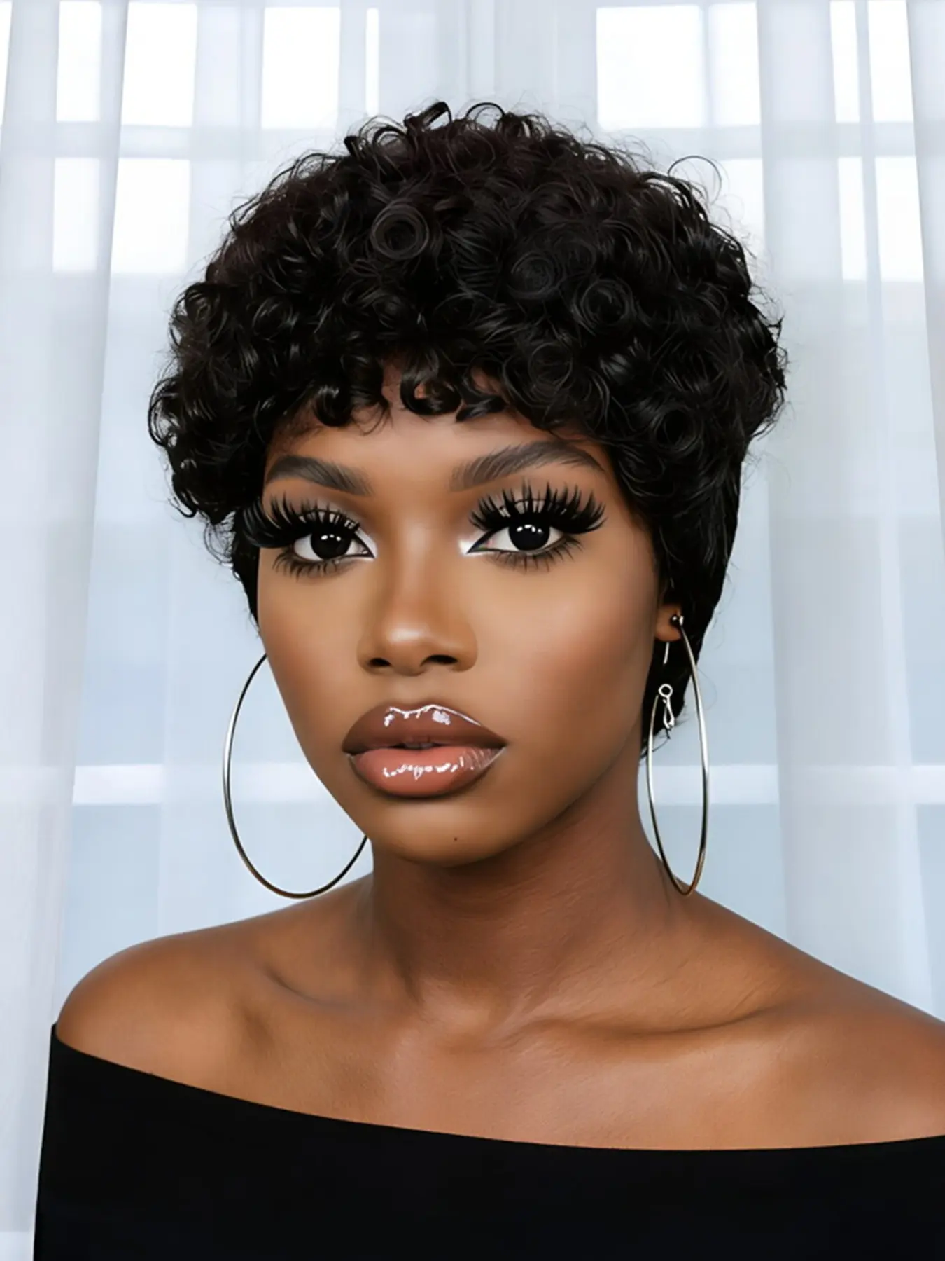 pixie wig human hair wig short curly human hair wig machine made natural black color pixie cut human hair wigs for women daily party cosplay gift use wig Natural Looking Wig